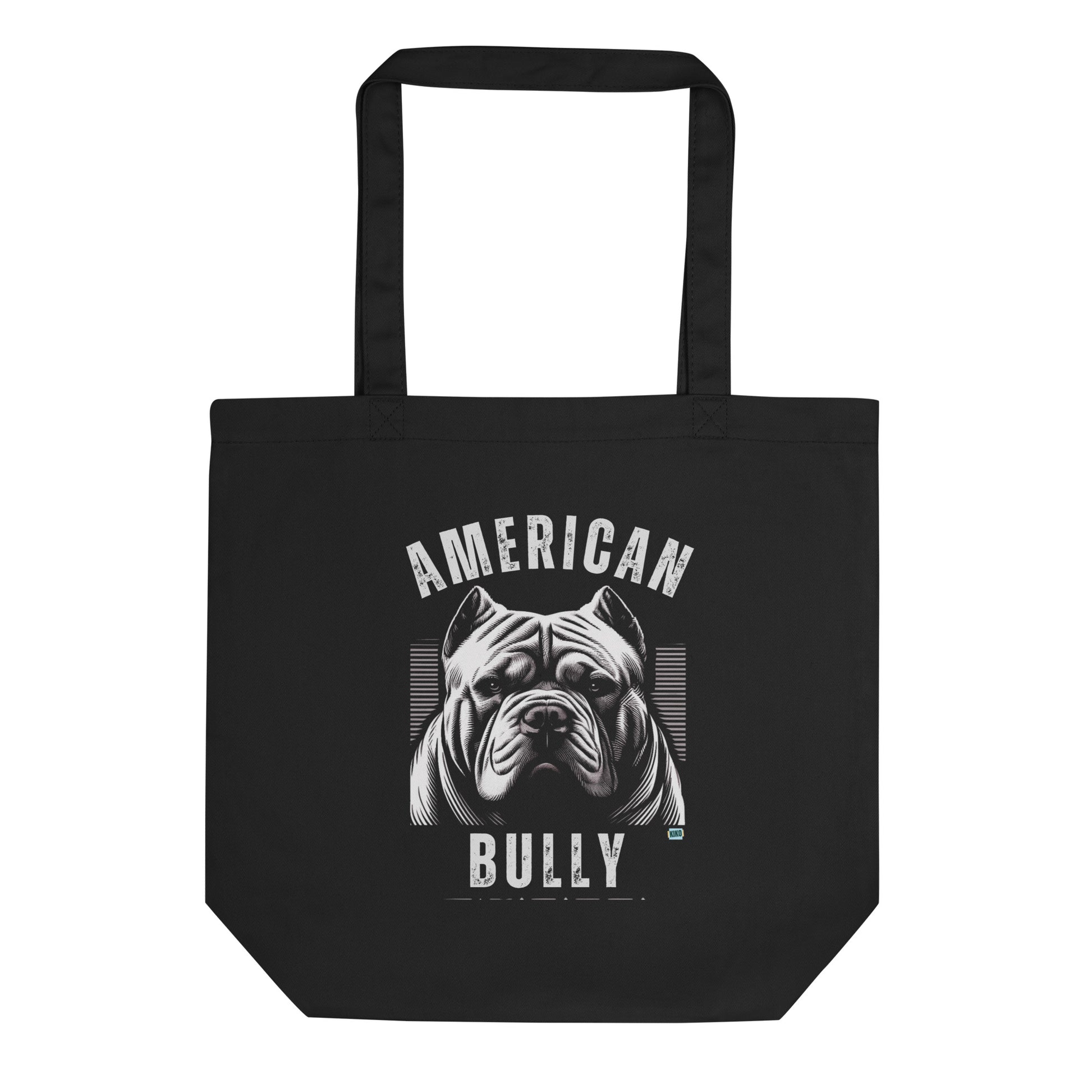 black tote with an american bully graphic