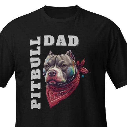 black tshirt with a pitbull with red bandan pitbull dad graphic t