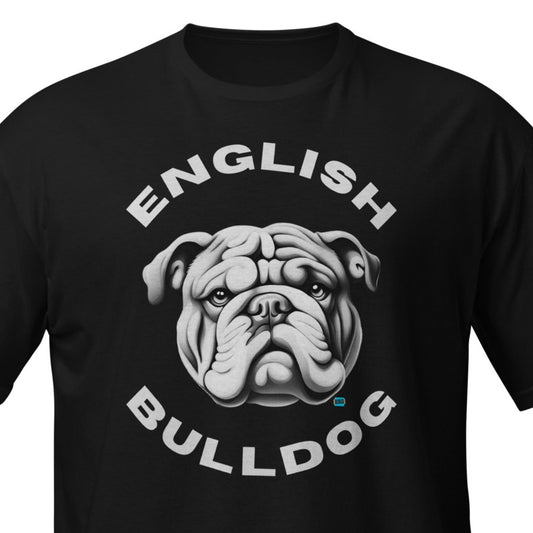 black t-shirt with english bulldog graphic