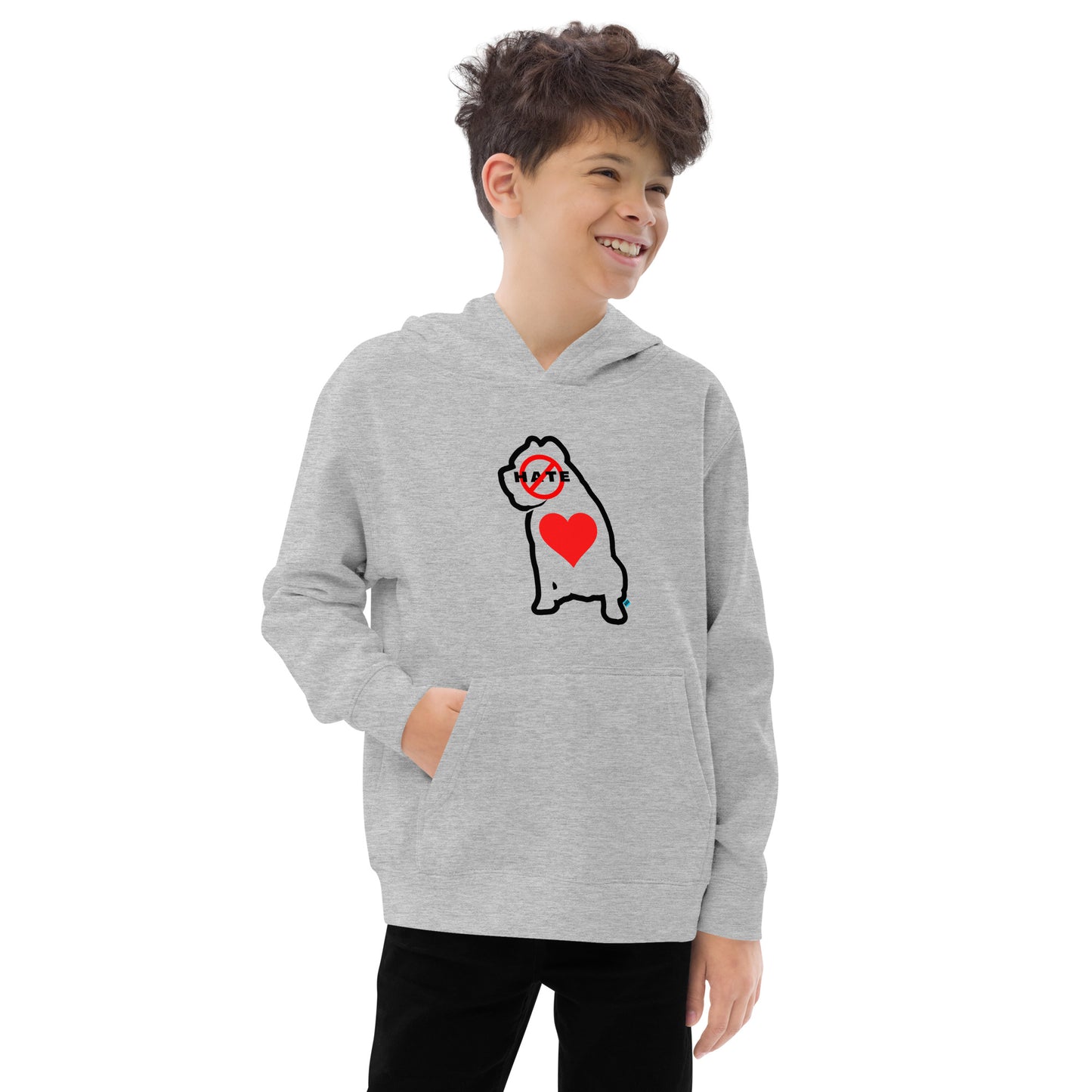 Unisex No Hate Heart Kids S-XL Fleece Hoodie