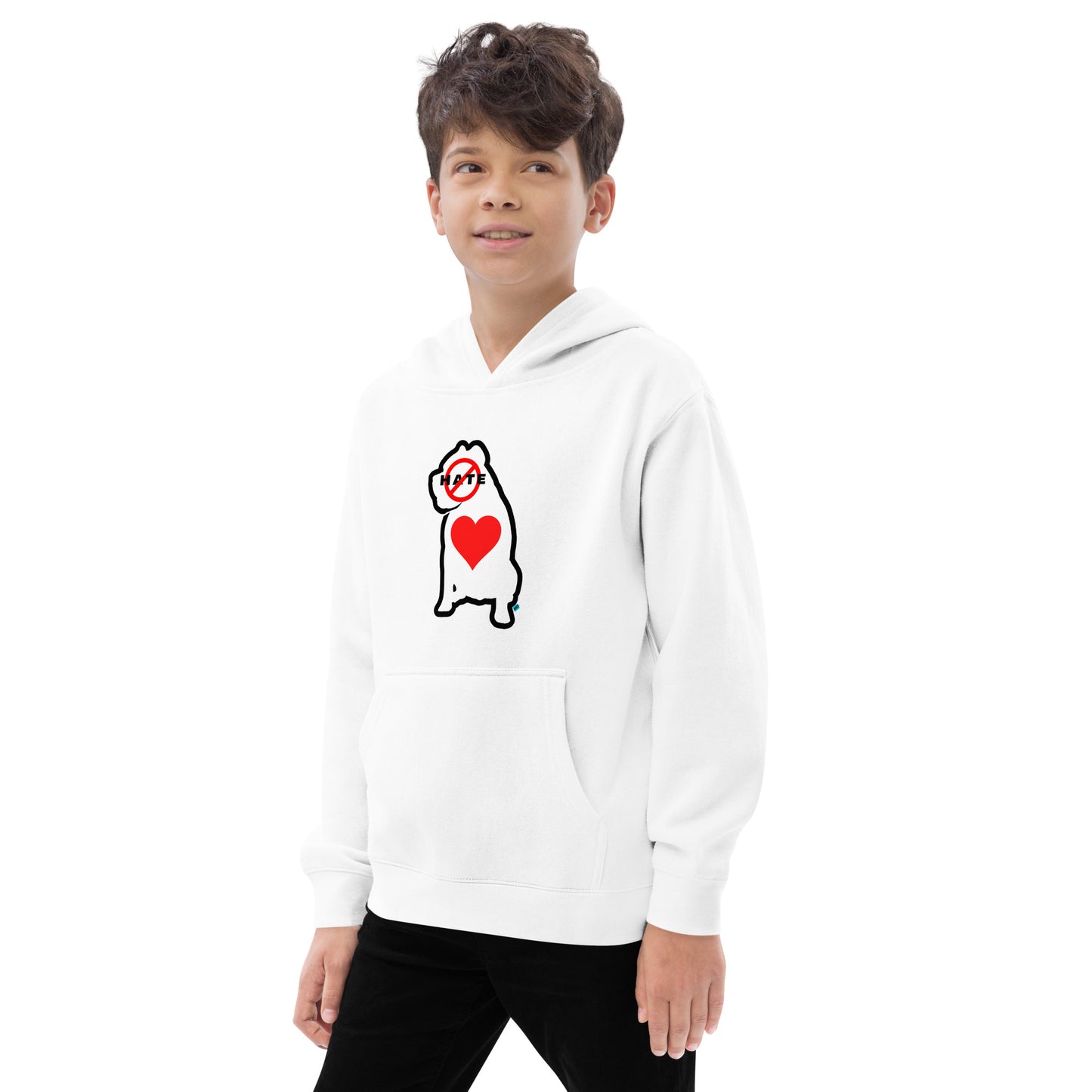 Unisex No Hate Heart Kids S-XL Fleece Hoodie