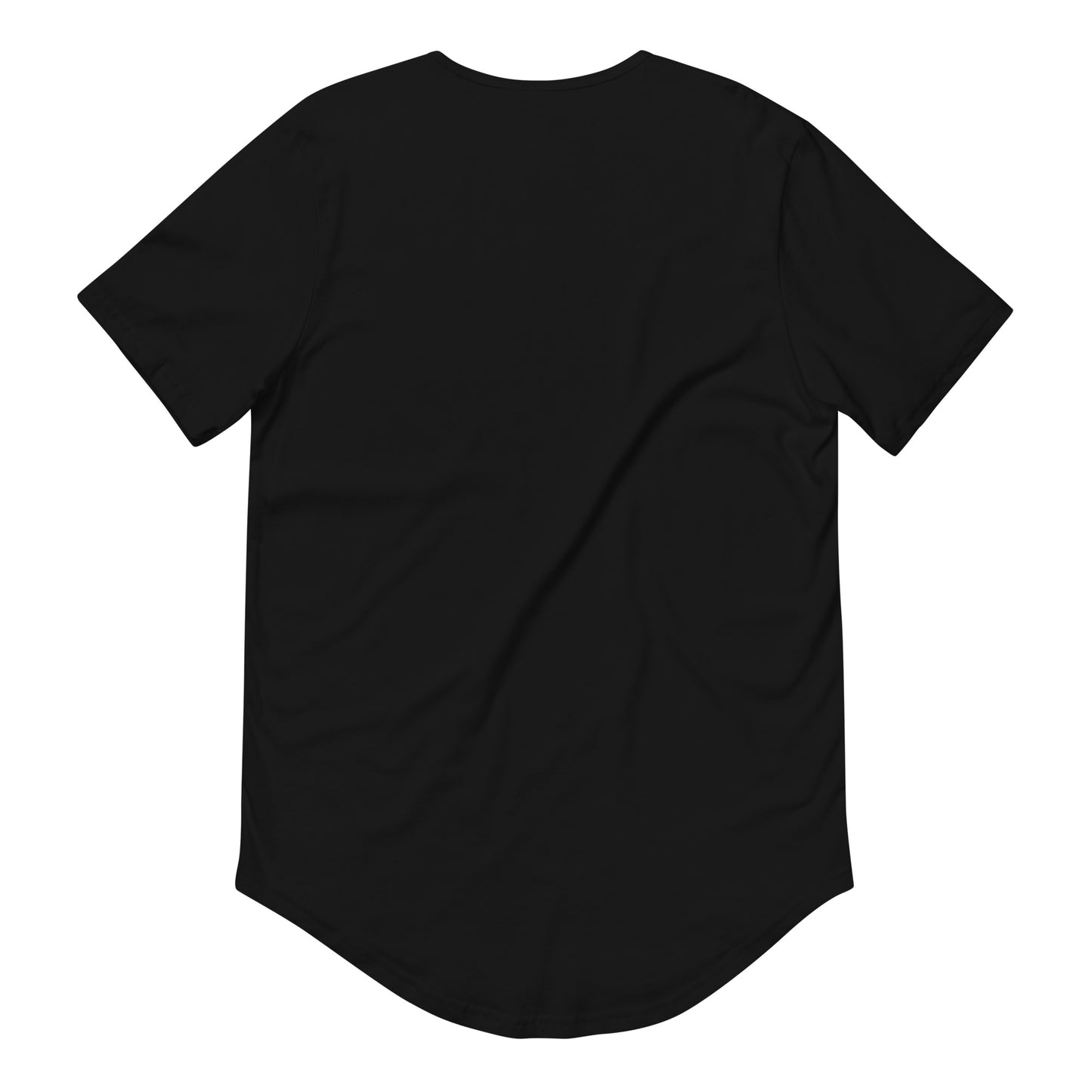 Kiko Brand showing the back of a Black men's curved hem t-shirt with short sleeves and a rounded hem. The fabric is soft and comfortable, making it perfect for casual outings or lounging at home.