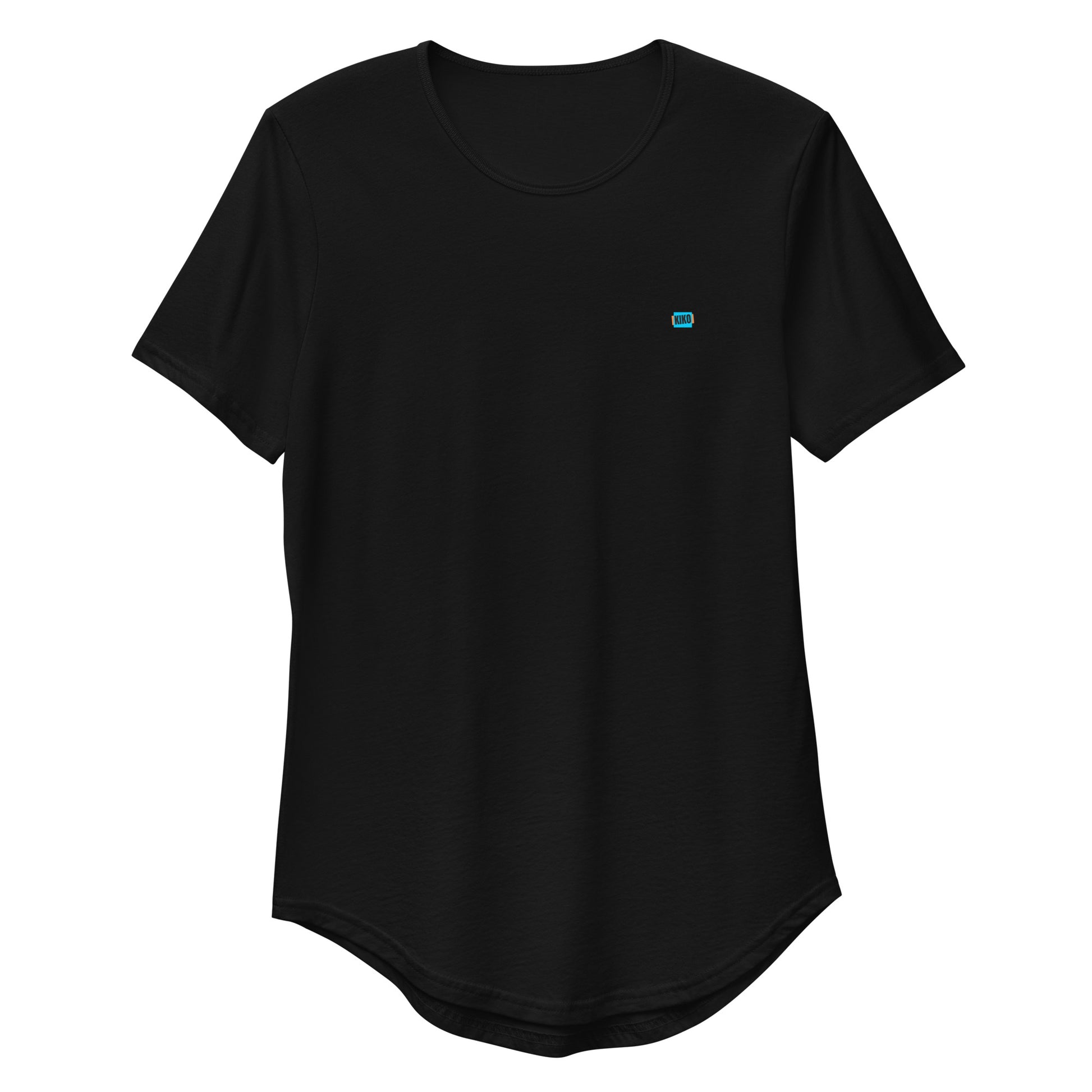 Kiko Brand Black men's curved hem t-shirt with short sleeves and a rounded hem. The fabric is soft and comfortable, making it perfect for casual outings or lounging at home.