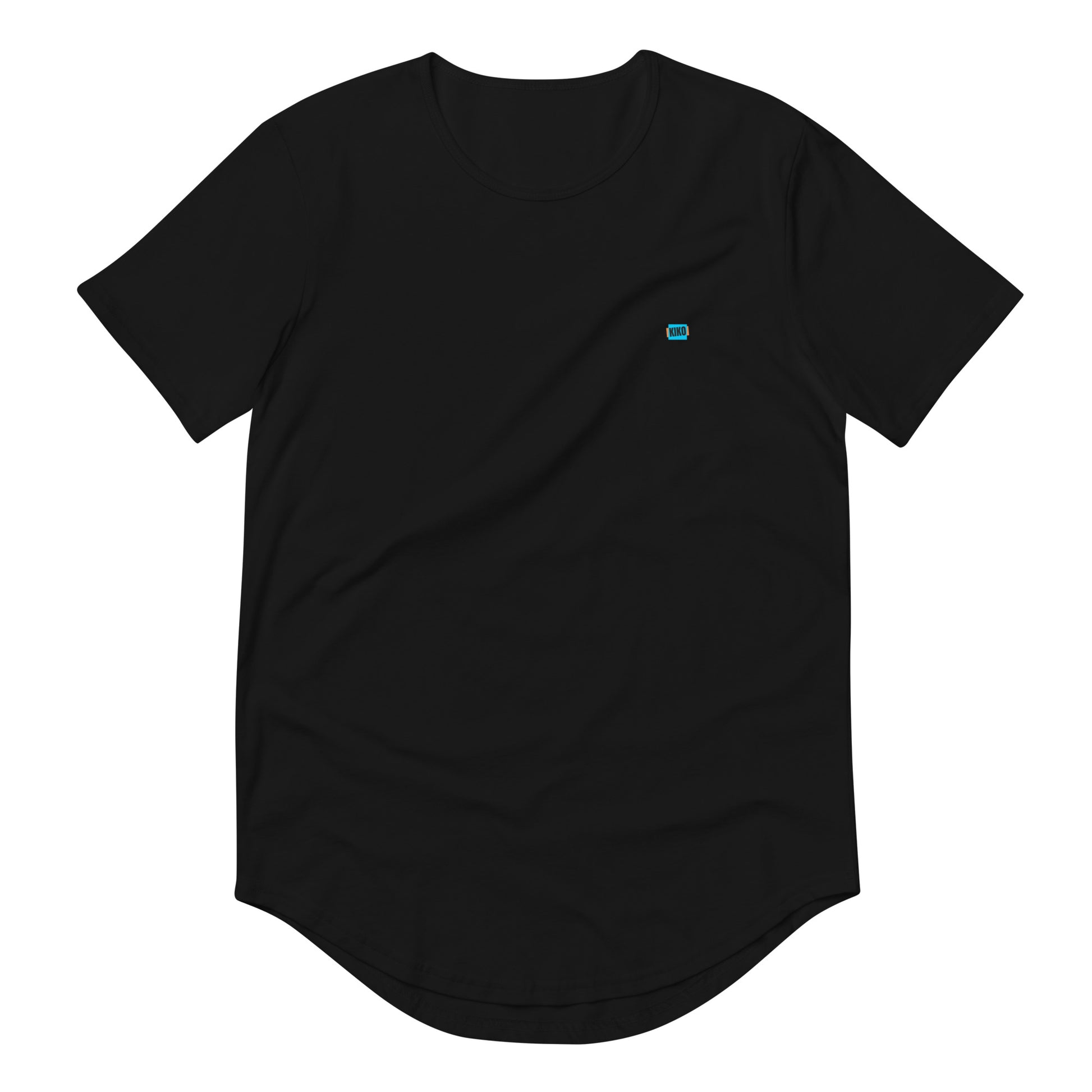 Kiko Brand Black men's curved hem t-shirt with short sleeves and a rounded hem. The fabric is soft and comfortable, making it perfect for casual outings or lounging at home.