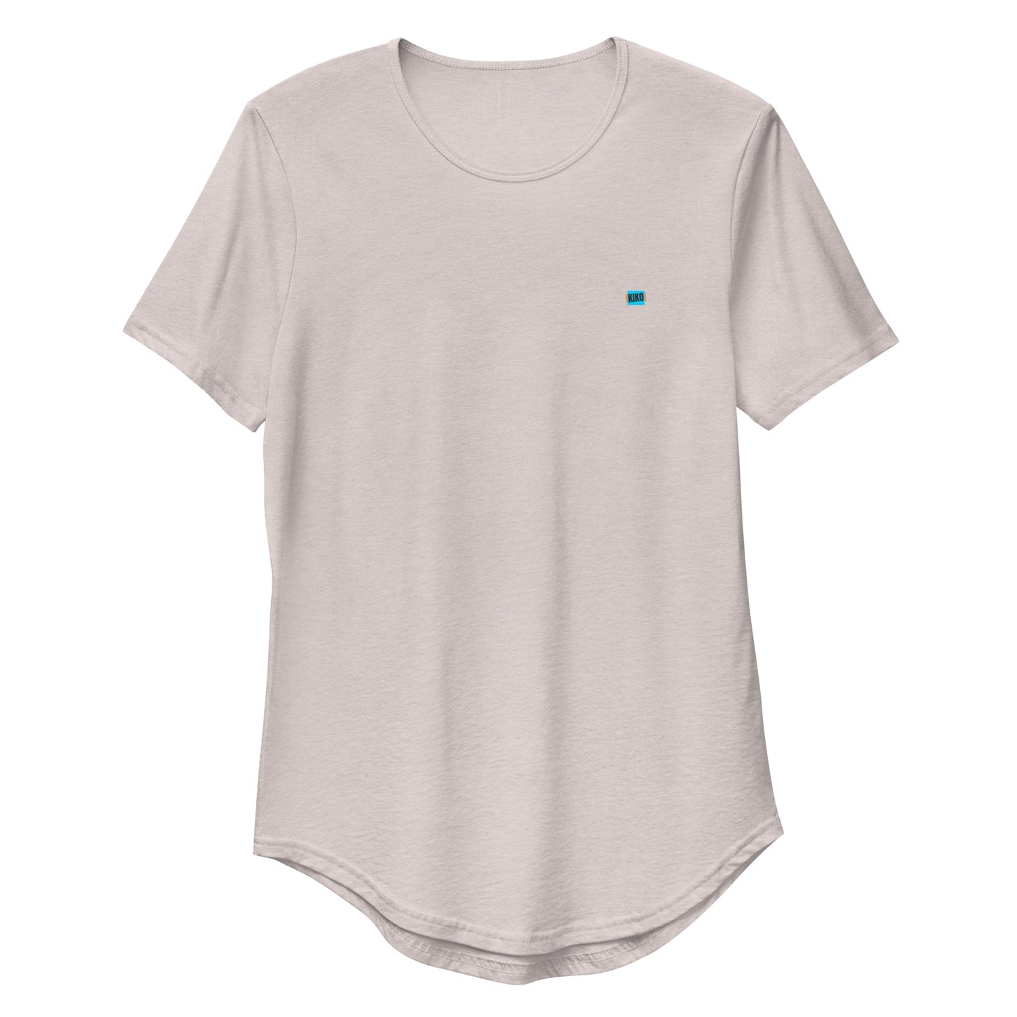Kiko Brand heather cool gray men's curved hem t-shirt with short sleeves and a rounded hem. The fabric is soft and comfortable, making it perfect for casual outings or lounging at home.