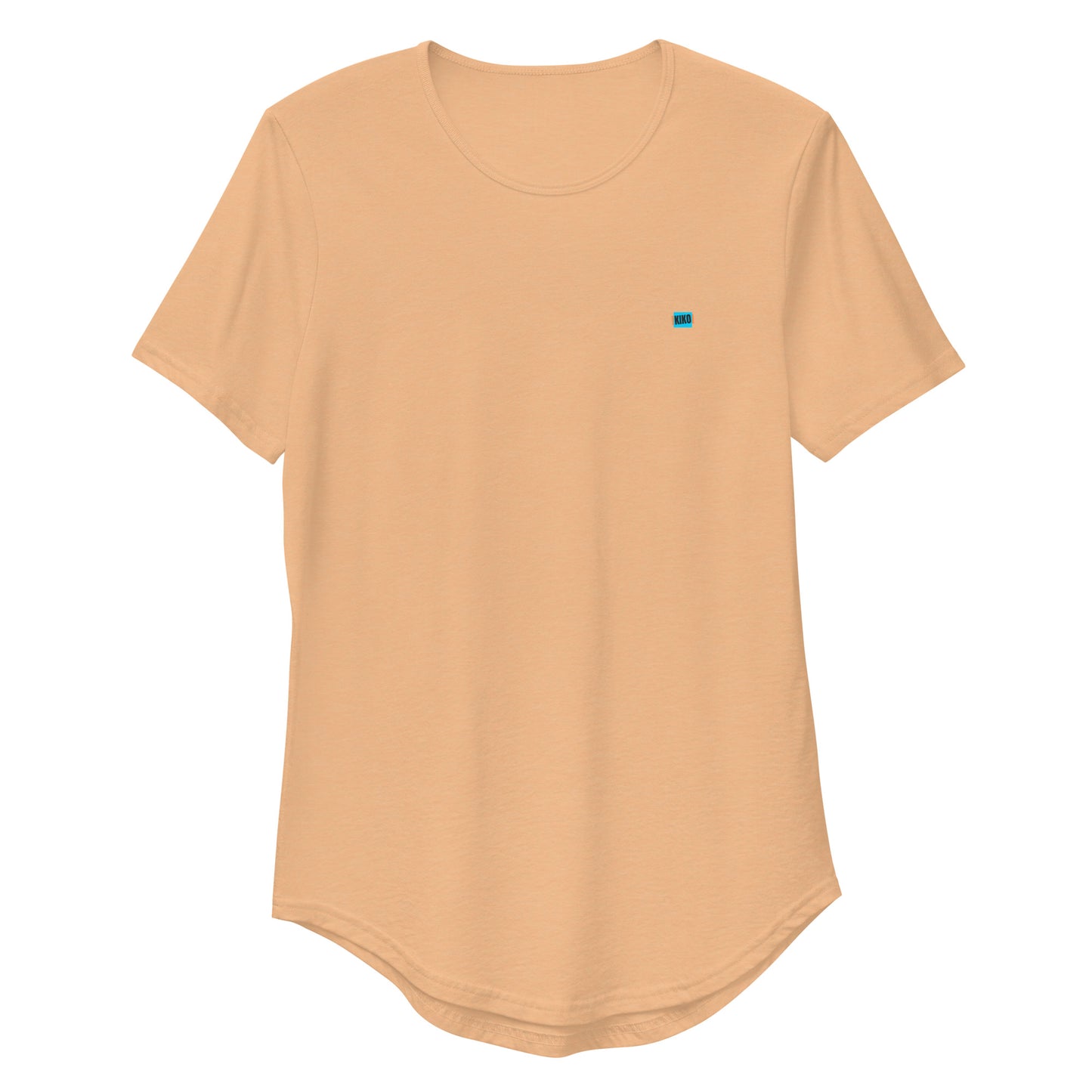  Kiko Brand heather sand dune men's curved hem t-shirt with short sleeves and a rounded hem. The fabric is soft and comfortable, making it perfect for casual outings or lounging at home.