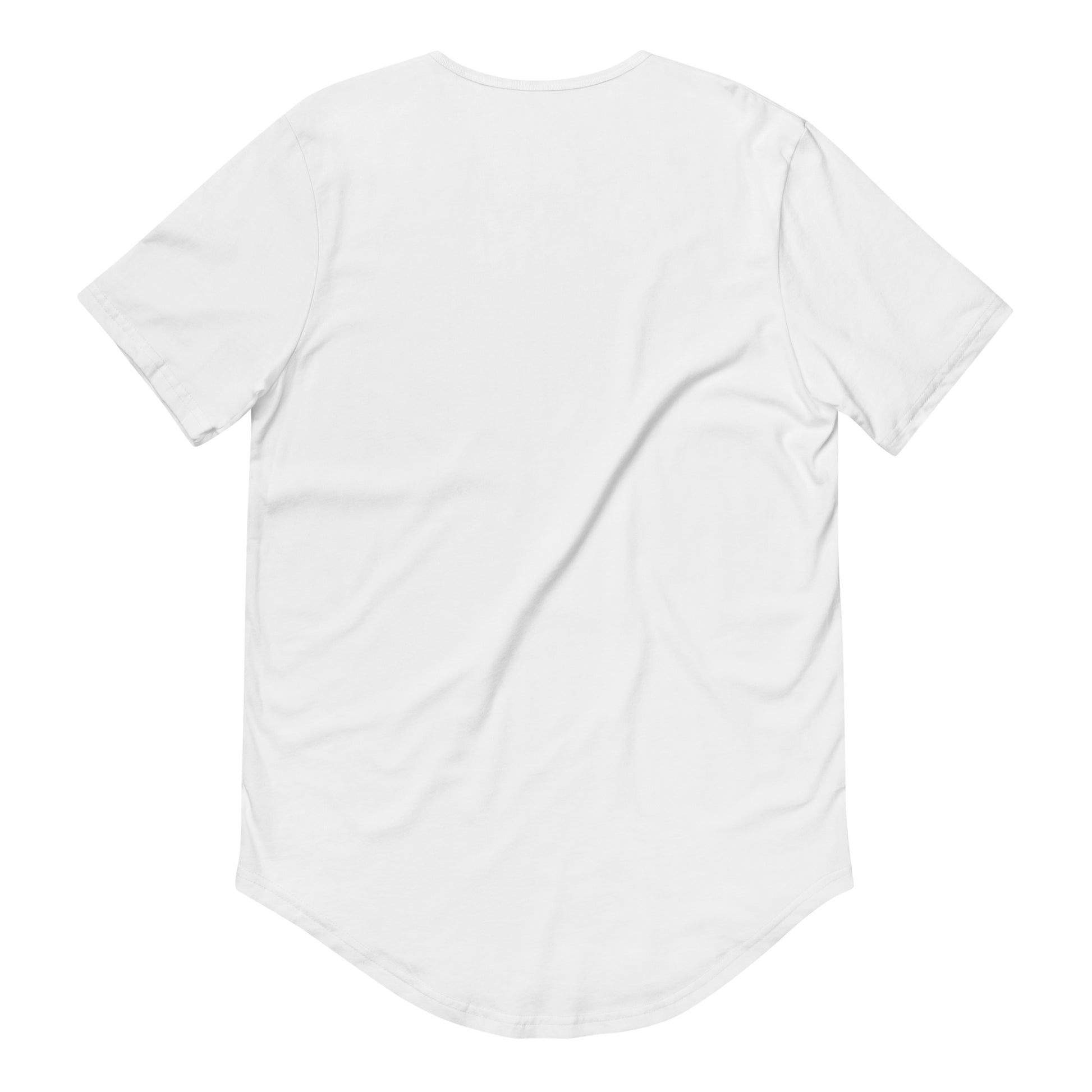 Kiko Brand showing the back of a white men's curved hem t-shirt with short sleeves and a rounded hem. The fabric is soft and comfortable, making it perfect for casual outings or lounging at home.