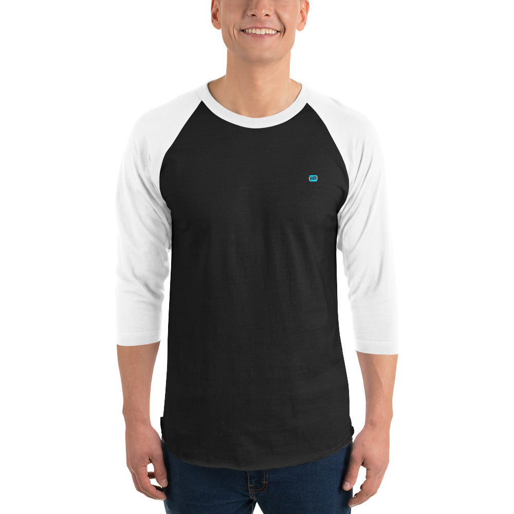 3/4 sleeve baseball raglan t-shirt black with white sleeves and kiko logo left chest