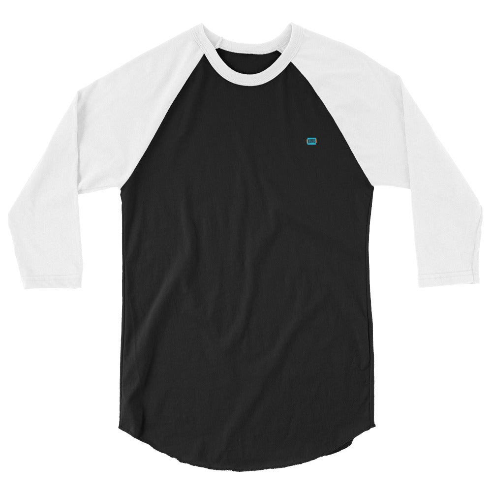3/4 sleeve baseball raglan t-shirt black with white sleeves and kiko logo left chest