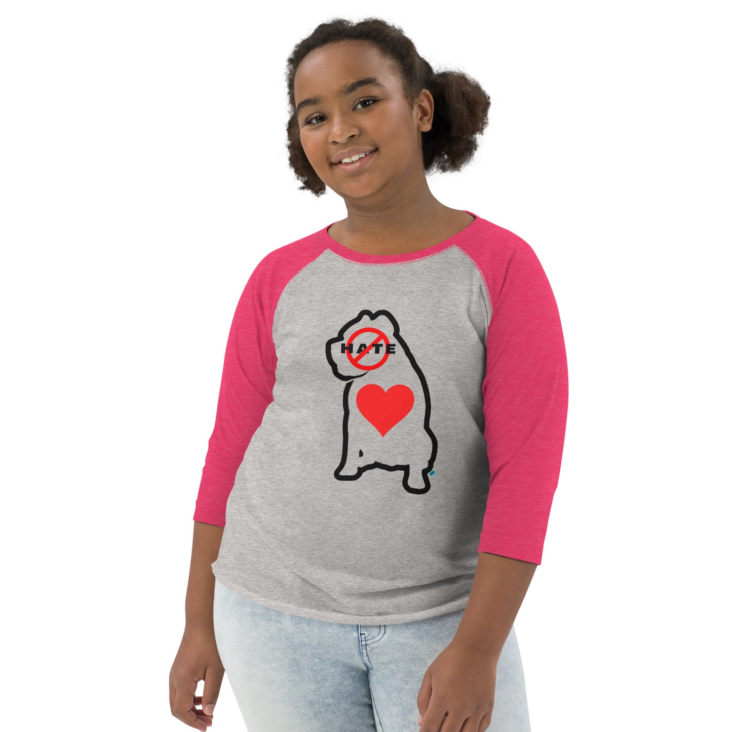 No Hate Heart Youth S-XL Baseball Shirt